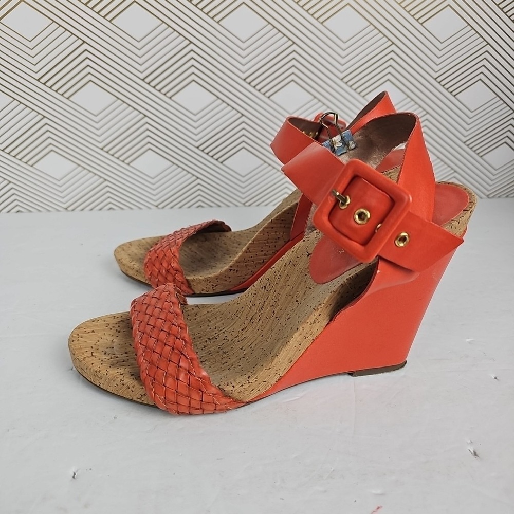 BCBGeneration Womens Orange Faux Leather Wedges US‎ 8.5 Cork Footbed PL-Bana